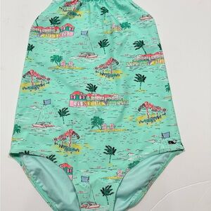 Vineyard Vines Scenic Green and Pink One Piece Swimsuit